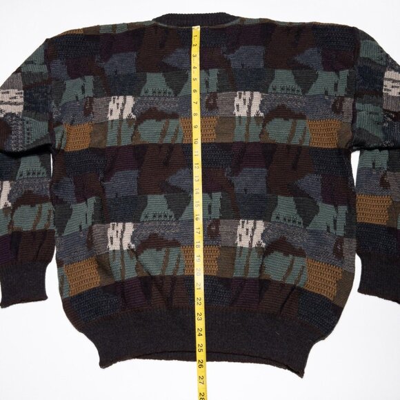 Vintage Grandpa Sweater Adult Large b.g.day Merino Wool Knit Pullover Patchwork - Picture 9 of 12